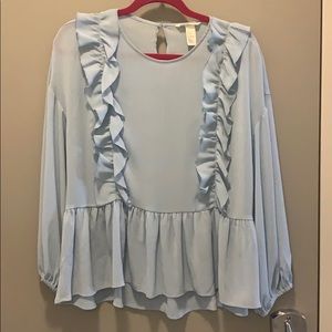 Blue ruffle blouse